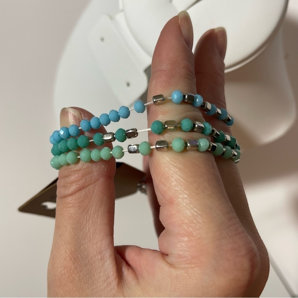 3 Ombré Handmade Stretch Bracelet Set, Hypoallergenic Jewelry, silver tu… - Picture 4 of 7